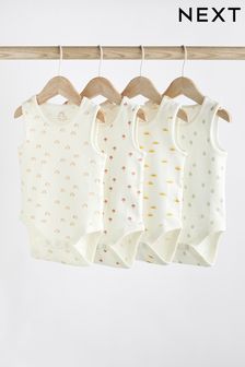 Cream Rainbow Print 4 Pack Baby Vest Bodysuits (A86316) | $15 - $19