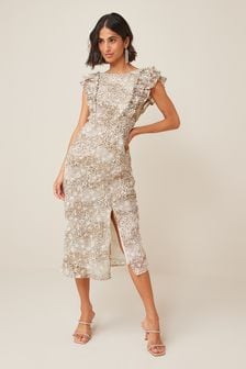 Light Animal Ruffle Front Slim Midi Dress (A86382) | €22