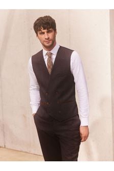 Burgundy Red Trimmed Donegal Fabric Suit: Waistcoat (A86713) | €12