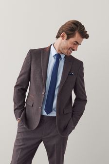 Burgundy Red Tailored Fit Trimmed Donegal Fabric Suit: Jacket (A86715) | €105