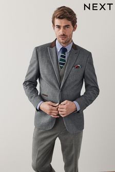 Grey Tailored Trimmed Donegal Fabric Suit Jacket (A86716) | $116