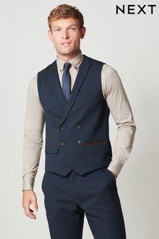 Navy Blue Trimmed Herringbone Fabric Suit Waistcoat (A86731) | €22