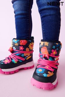 Navy Blue Floral Water Resistant Warm Lined Snow Boots (A86788) | €43 - €48