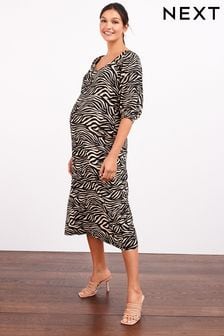 Zebra Print Maternity Tie Back Midi Dress (A86835) | $63