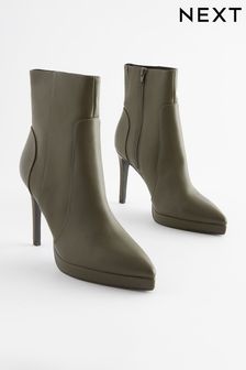 Khaki Green Forever Comfort® Point Toe Heeled Platform Boots (A86936) | €31