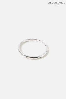 Accessorize Sterling Silver Crystal Inset Band Ring