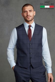 Navy Blue Signature Cerruti 100% Wool Check Suit Waistcoat (A87320) | 62 €