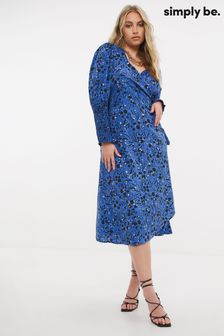 Simply Be Cobalt Blue Wrap Midi Dress with Shirred Cuff (A87376) | €50