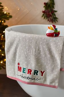 Natural Merry Christmas Embroidered Towel (A87484) | kr123