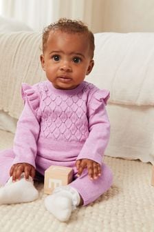 Violet melanj - Salopetă tricotată pentru bebeluși cu volane și perforații (0 luni - 2 ani) (A87838) | 149 LEI - 166 LEI