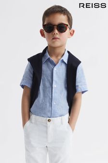 Reiss Soft Blue Holiday Junior Short Sleeve Linen Shirt (A88383) | €50