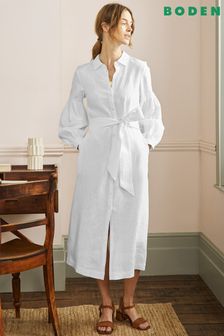 Boden White Sleeve Detail Midi Shirt Dress (A88413) | ₪ 559
