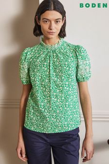 Boden Green Printed Broderie Top (A88456) | €95