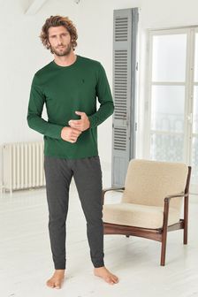 Green / Charcoal Grey Long Jersey Pyjama Set (A88494) | $36