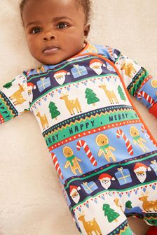 Festive Scene Navy Baby Christmas Single Sleepsuit (0-3yrs) (A88656) | DKK78 - DKK98