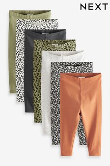 Khaki Green 7 Pack Mixed Print Leggings (A88879) | €13 - €13.50