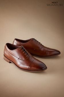 Tan Brown Signature Leather Oxford Toe Cap Shoes (A89112) | $190