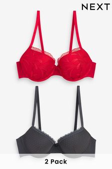 Roşu/Gri - Sutiene brodate cu 2 Pachet (A89216) | 165 LEI