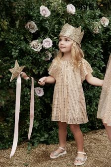Zlatá - Flitrové šaty s rukávmi Angel Party (3 mes. – 8 rok.) (A89481) | €23 - €31