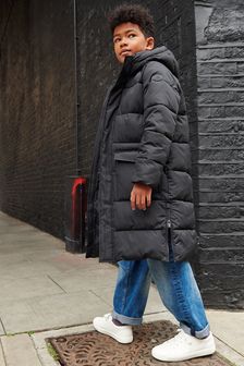 Fekete - Extra hosszú vonalú bélelt kabát (3-16yrs) (A89500-as) | 20 810 Ft - 25 340 Ft