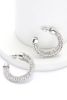 Silver Tone Glitter Hoop Earrings (A89649) | 12 €