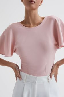 Reiss Light Pink Connie Fluid Sleeve T-Shirt (A89975) | SGD 325