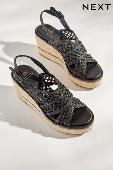 Schwarz - Forever Comfort® Schuhe mit Makramee-Riemen und Keilabsatz (A8R605) | 38 €