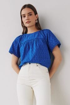 Cobalt Blue Broderie Short Sleeve T-Shirt (A90253) | SGD 23