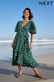 Teal Palm Tree Wrap Maxi Summer Dress (A90550) | ₪ 144
