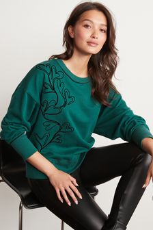 Teal Green Stitch Hearts Graphic Sweatshirt (A90592) | kr285