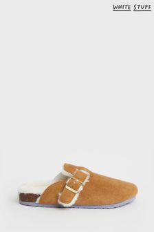 White Stuff Tan Brown Poppy Suede Footbed Slippers (A90780) | 67 €