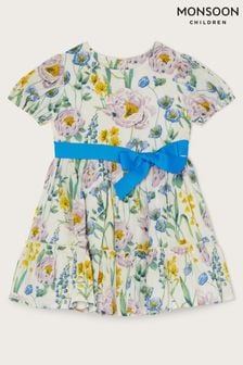 Синее платье для малышей с цветочным принтом Monsoon (A90832) | €21 - €23