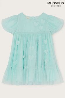 Синее платье с сетчатыми сердечками для малышей Monsoon 3d (A90834) | €22 - €25