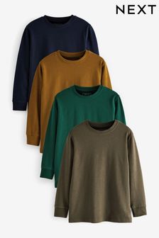 Tan Brown/Khaki Green 4 Pack Long Sleeve Cosy T-Shirts (3-16yrs) (A90968) | $36 - $50