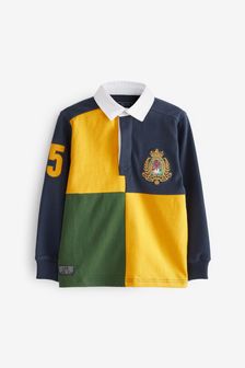  (A91001) | HK$116 - HK$158 海軍藍／土黃色 - 長袖橄欖球Polo衫 (3-16歲)