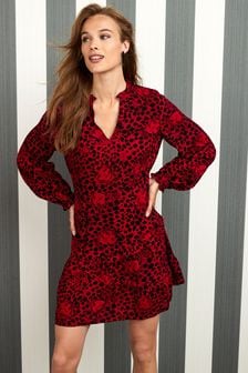 Celia Birtwell Red Print Long Sleeve Mini Tea Dress (A91049) | 43 €