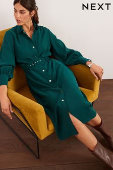 أخضر - فستان قميص متوسط الطول بحزام (A91398) | 235 ر.ق