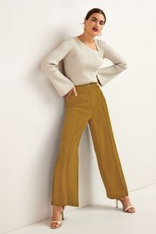 Ochre Yellow Wide Leg Pocket Front Tailored Trousers (A91399) | €21.50