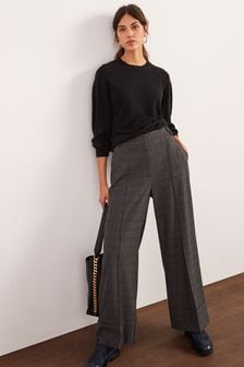 Brushed Grey Check Smart Wide Leg Trousers (A91404) | €21