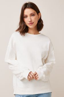 Cream Drop Shoulder Longline Sweatshirt (A91410) | AED70