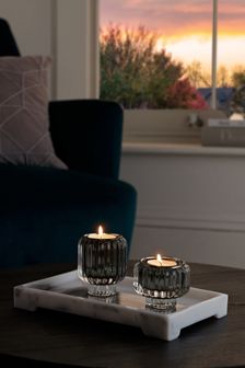Set of 2 Silver Glass Taper And Tealight Candle Holders (A91480) | €12