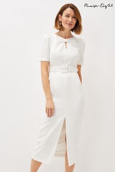 Phase Eight Cream Niccola Fitted Belted Midaxi Dress (A91494) | $308