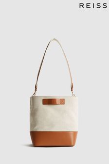 Reiss Off-White/Tan Berkley Small Bucket Bag (A91529) | INR 22,059