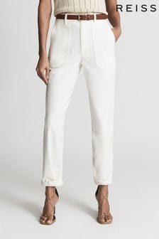 Reiss White Erin Petite Cotton Tapered Trousers (A91941) | €84