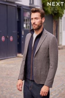 Brown Dogtooth Slim Fit Nova Fides Wool Blend Formal Jacket (A91998) | €69