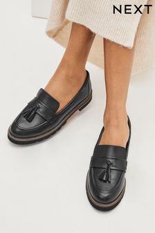Black Forever Comfort® Leather Tassel Chunky Loafer Shoes (A92116) | 22,170 Ft