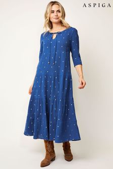 Aspiga Kleid aus Baumwolle mit aufgestickten Kristallen, Blau (A92138) | 106 € - 113 €