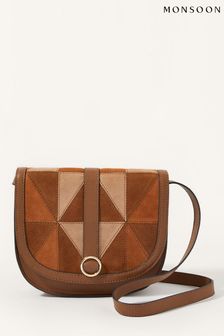 Monsoon Tan Brown Patchwork Leather Saddle Bag (A92371) | ₪ 275