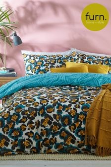 furn. Teal Blue Ayanna Leopard Reversible Duvet Cover and Pillowcase Set (A92674) | AED94 - AED144