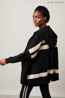 Mint Velvet Womens Black Striped Hooded Poncho (A93019) | $163